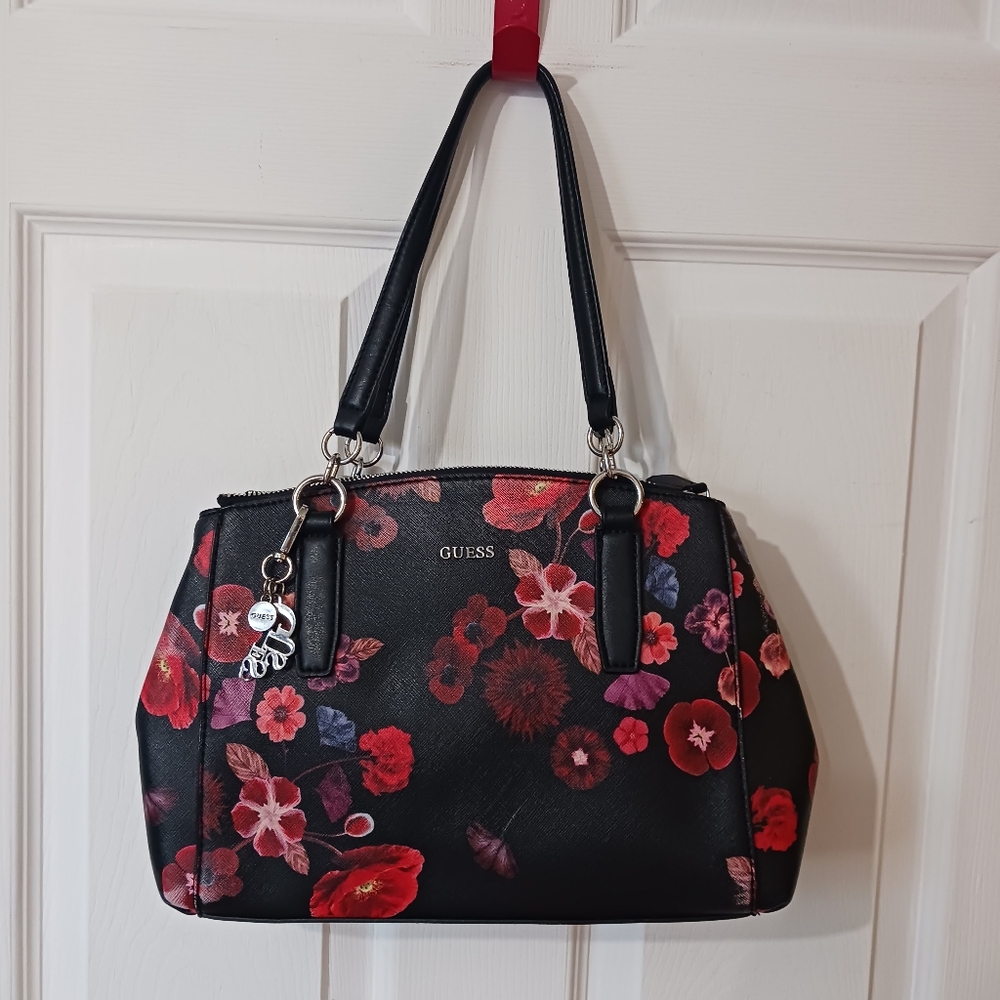 Guess Black and Red Floral Bag
